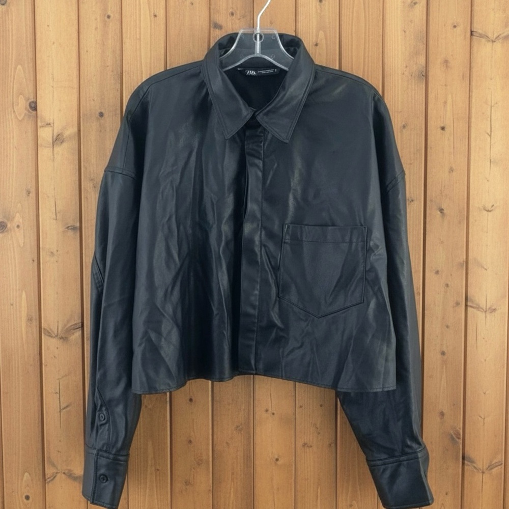 Zara Black faux leather jacket/top